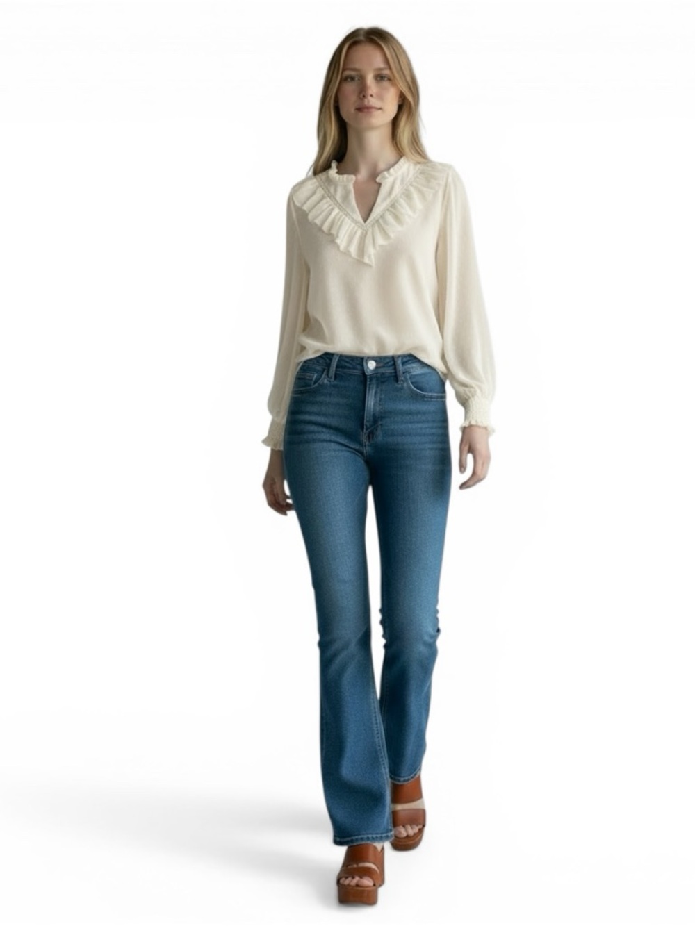 Rachel Zoe Ivory Swiss Dot Ruffle Blouse L | Sheer Romantic Boho Top